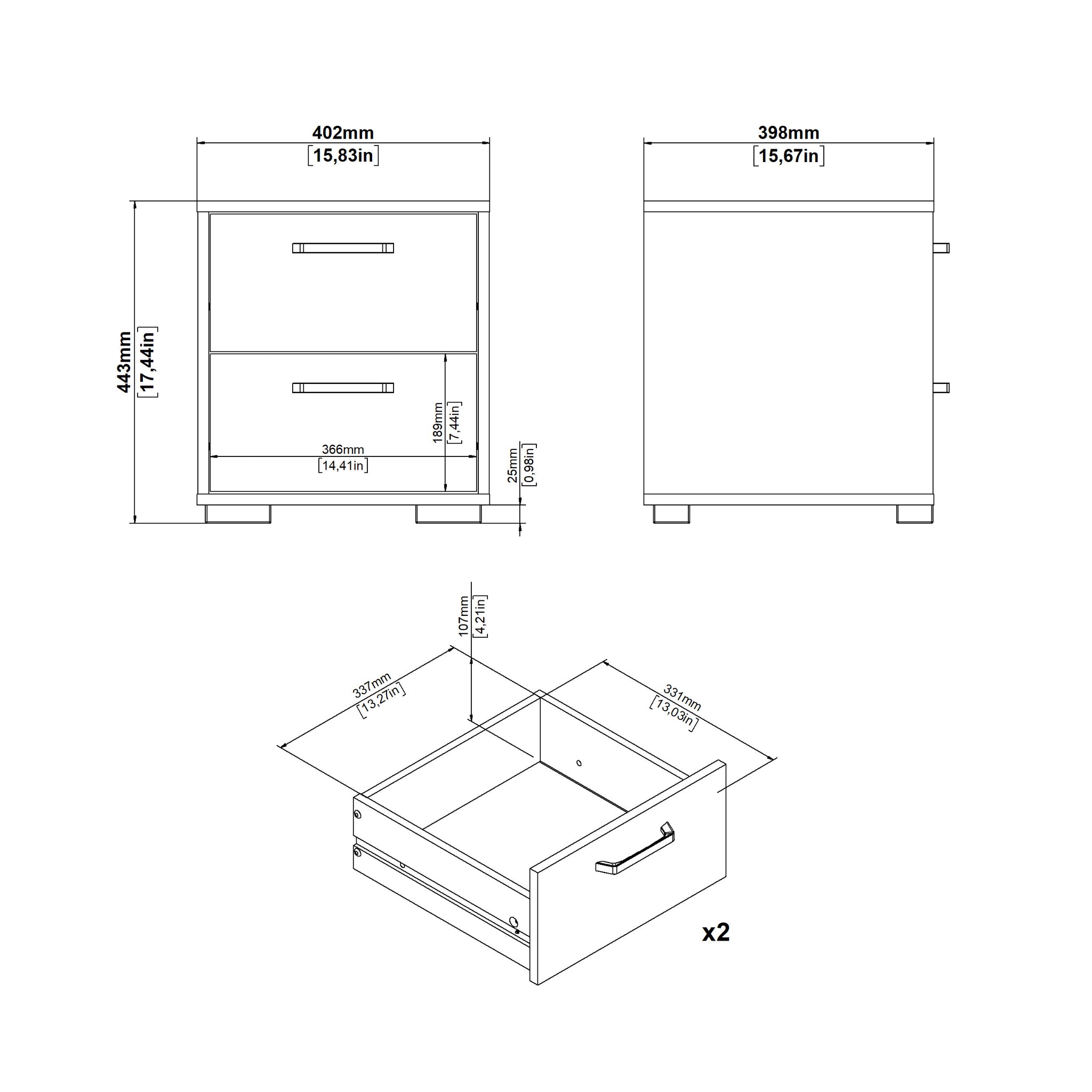 IVO | שידת לילה 40/40 ס"מ, עם 2 מגירות - KUALA