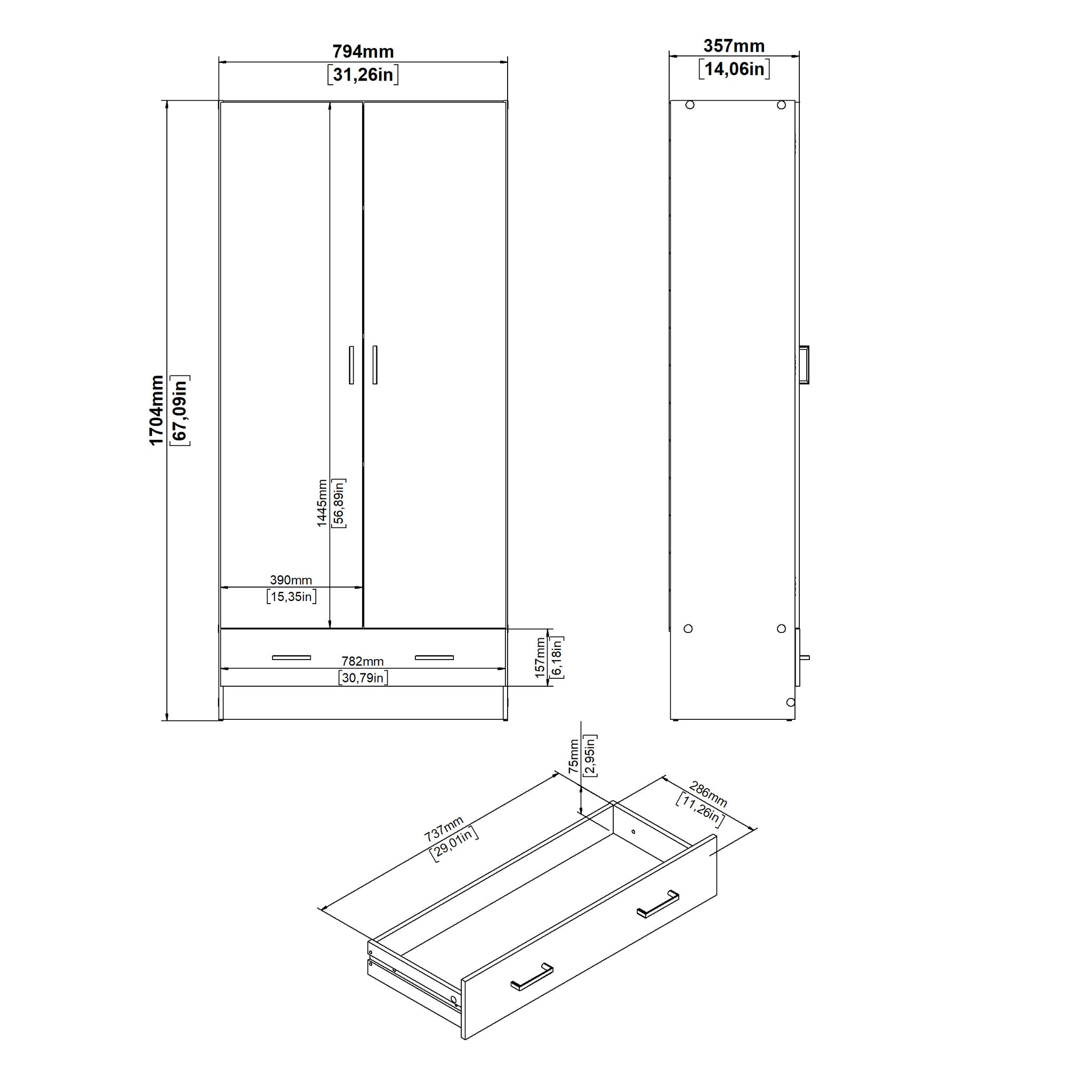 JORV | ארון פתיחה 2 דלתות ומגירה, בחיפוי מלמין