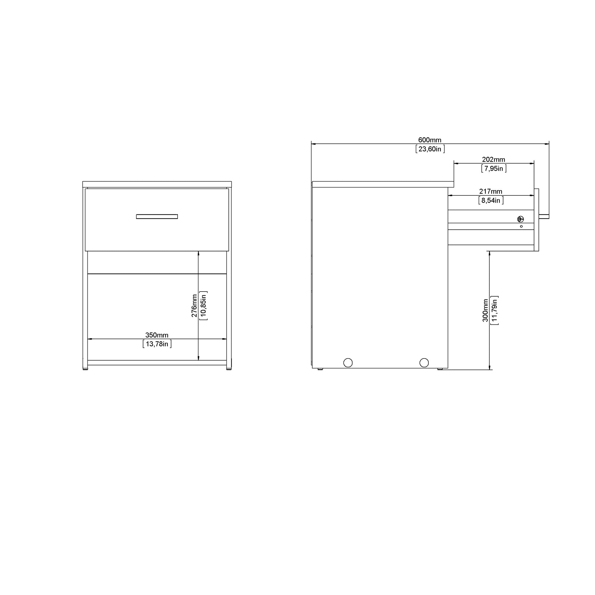 REIN | שידת לילה ממלמין 38/36 ס"מ, עם מגירה ומדף פתוח