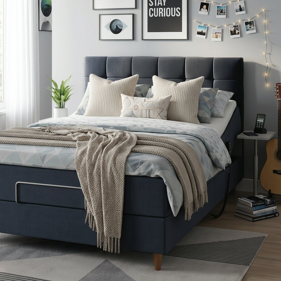INGAN | מיטה וחצי מתכווננת חשמלית בגוון כחול כהה