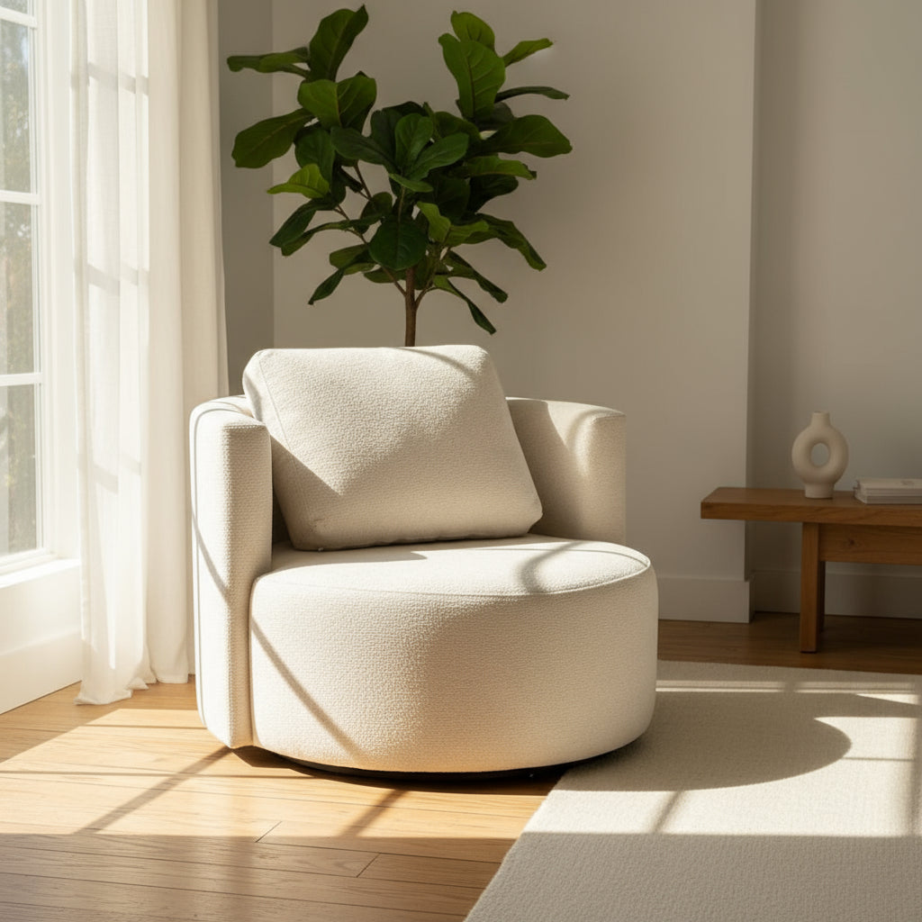 RAFFA | כורסא מרופדת מעוצבת בסגנון נורדי מעוגל