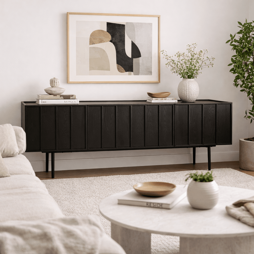 ARIE | מזנון נורדי מעץ ומתכת, עם מדפים סגורים וקלאפה, 160 ס"מ - KUALA