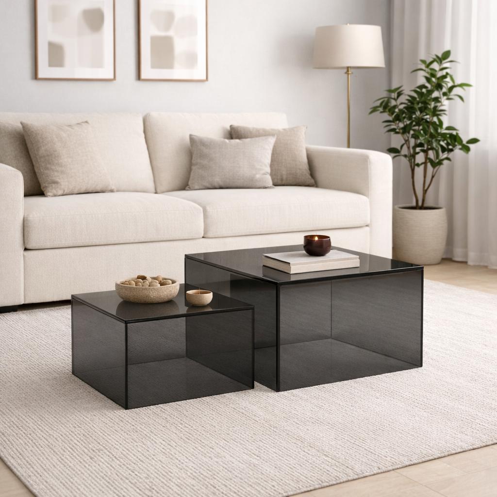 BENTO | זוג שולחנות סלון מרובעים מזכוכית מחוסמת