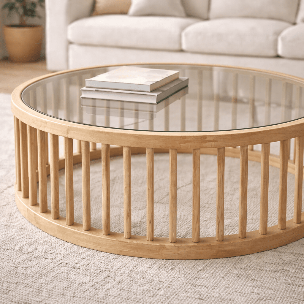 DAGT | שולחן סלון עגול מעץ וזכוכית, קוטר 100 ס"מ - KUALA