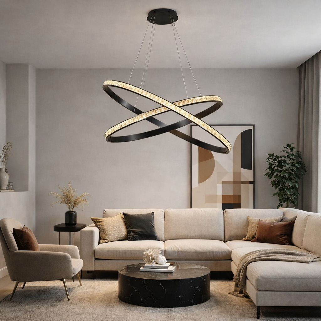 PILO | מנורת תליה בשילוב רינג כפול בגוון שחור - KUALA