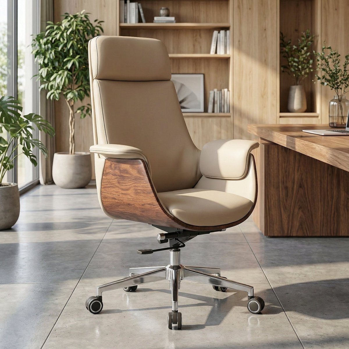 EBBON | כיסא משרדי מרופד בבד דמוי עור בשילוב עץ - KUALA