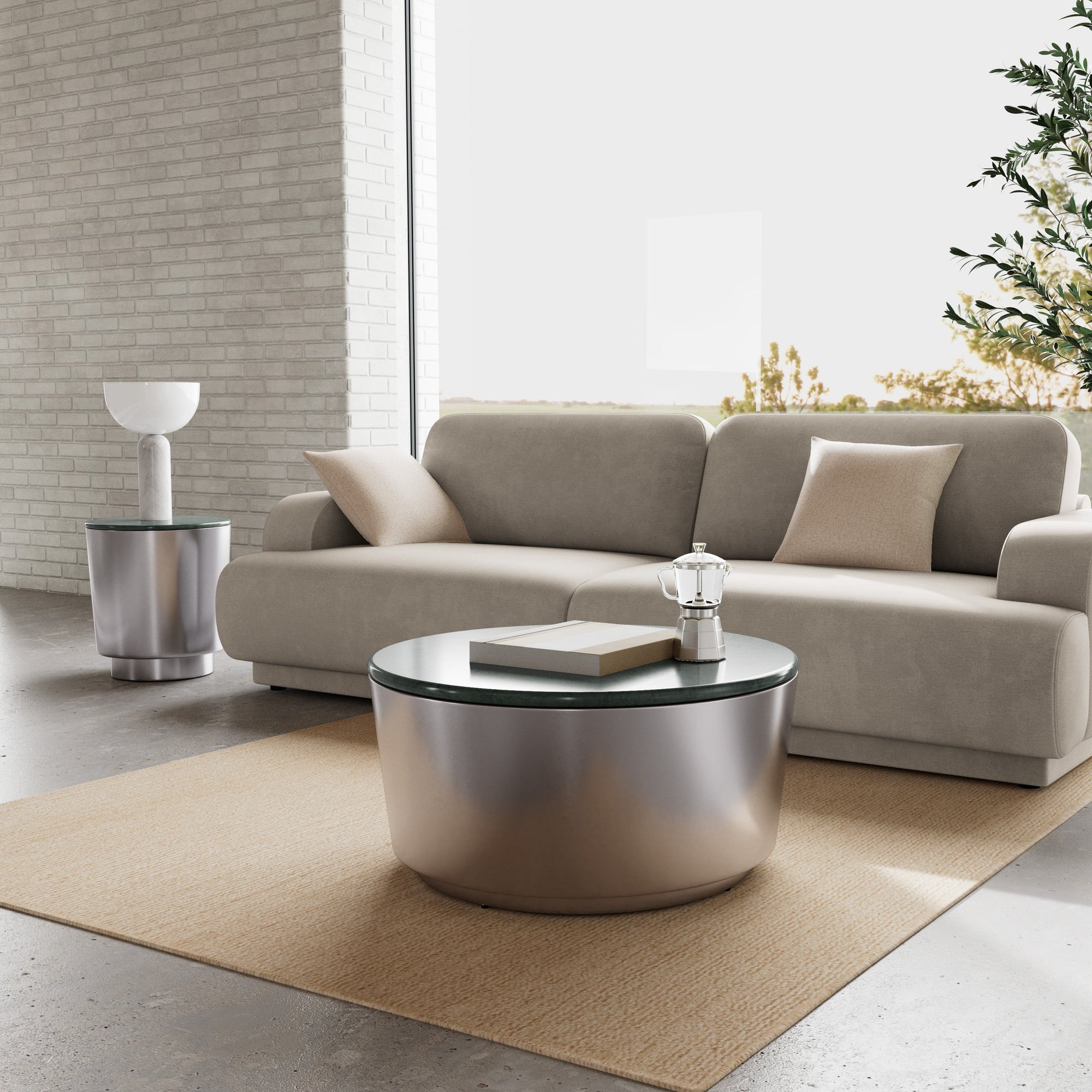 DUSK | שולחן סלון עגול משיש ופלדה, קוטר 80 ס"מ