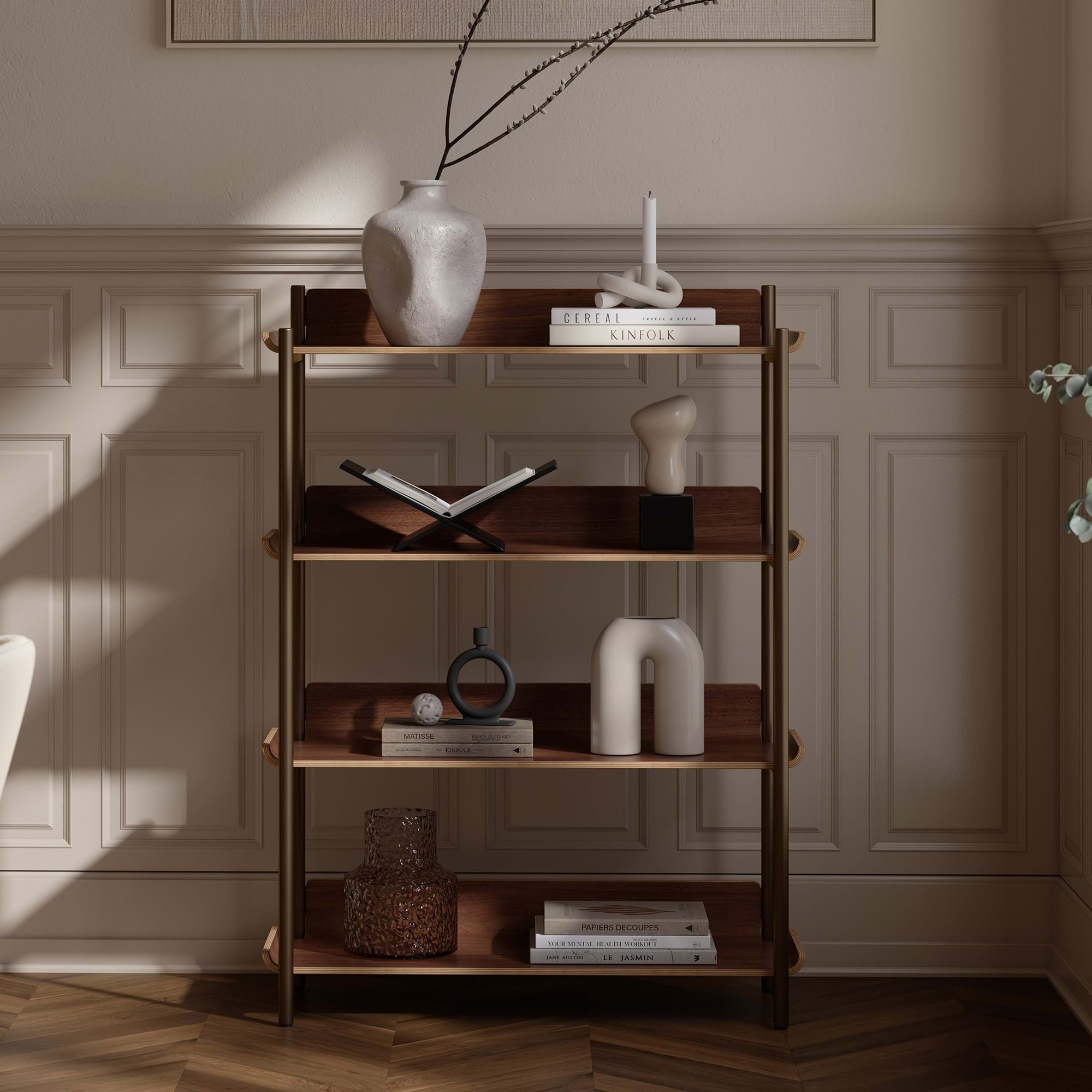 FLORAN | יחידת מדפים מפורניר ומתכת, רוחב 90 ס"מ