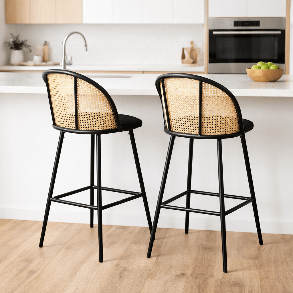 GISI | כיסא בר ממתכת ודמוי ראטן, מעוצב בסגנון בוהו שיק - KUALA