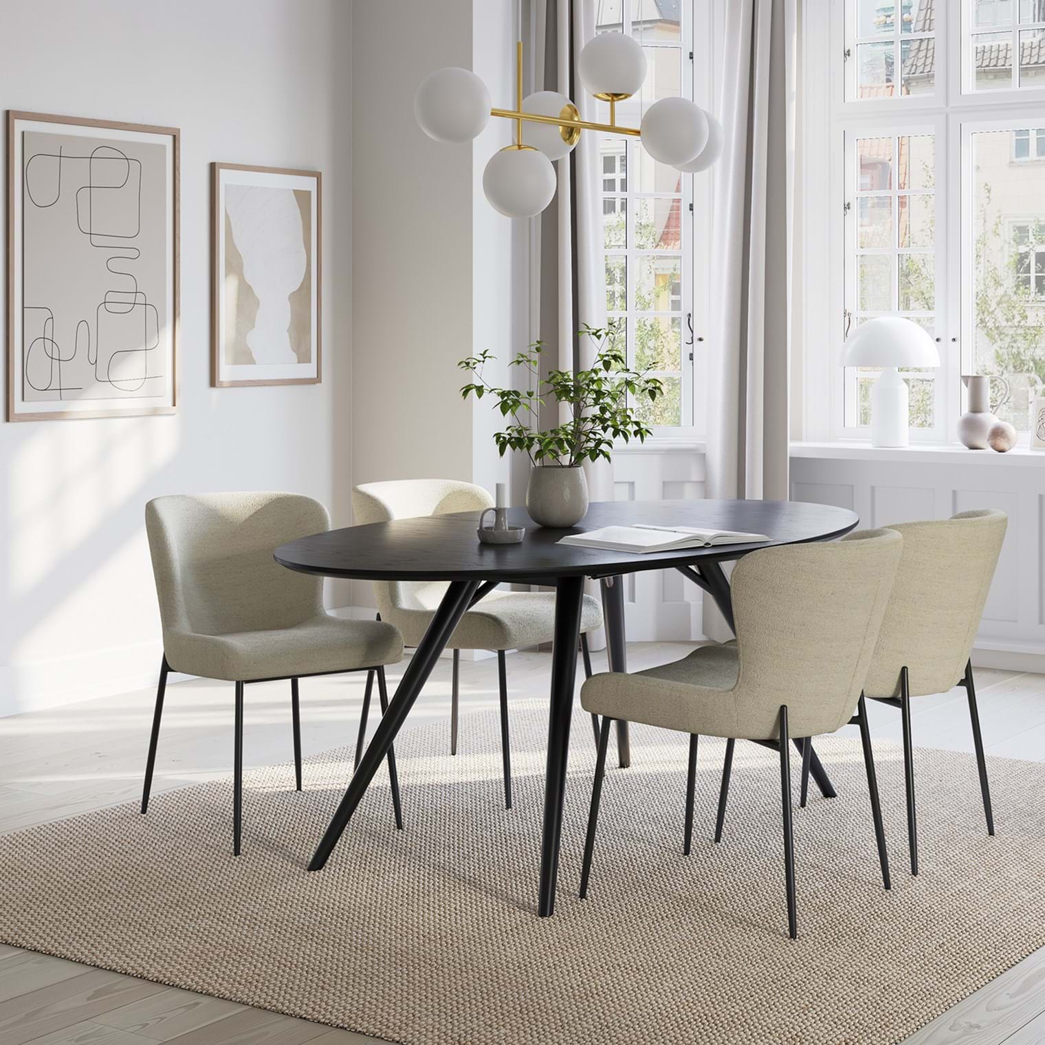 URBINA | כיסא מרופד בבד בוקלה בשילוב רגלי מתכת