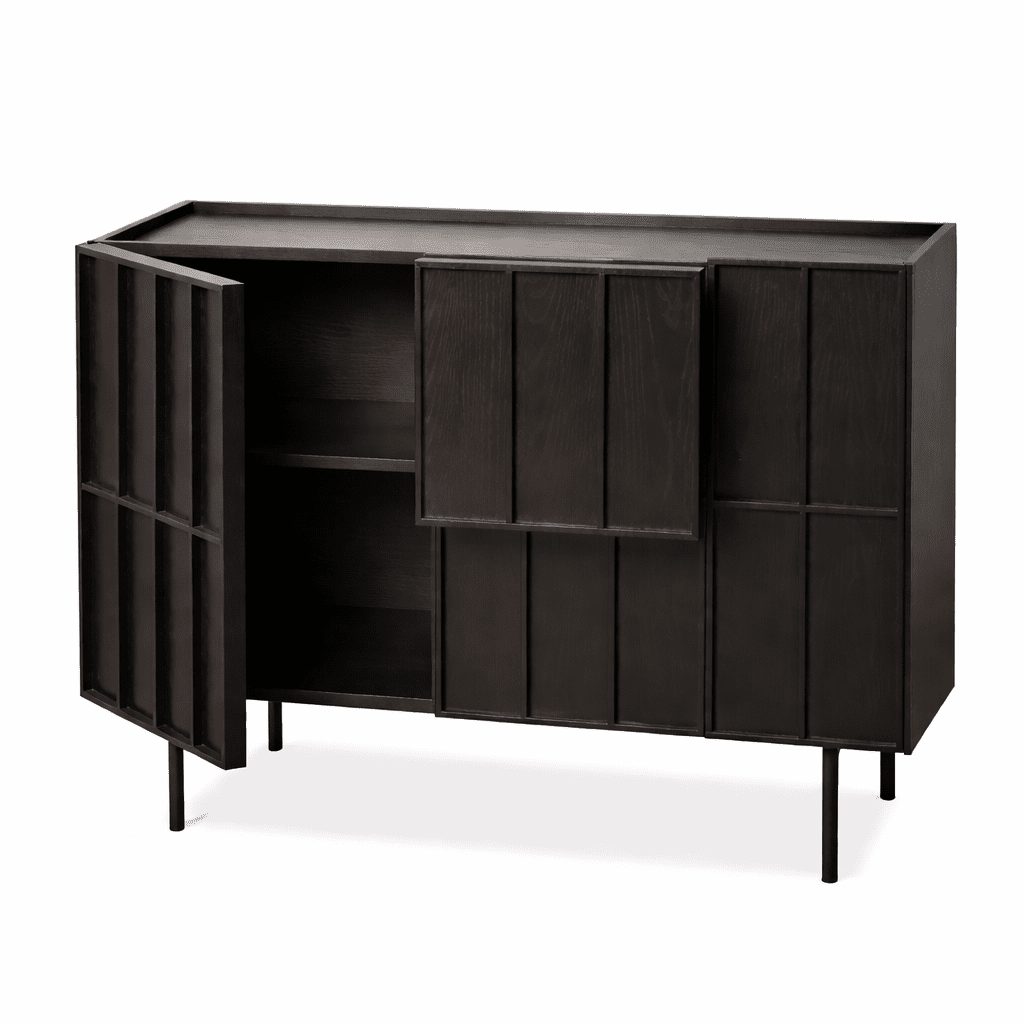 HALVO | קומודה מעץ ומתכת, עם מגירות ומדפים סגורים - KUALA