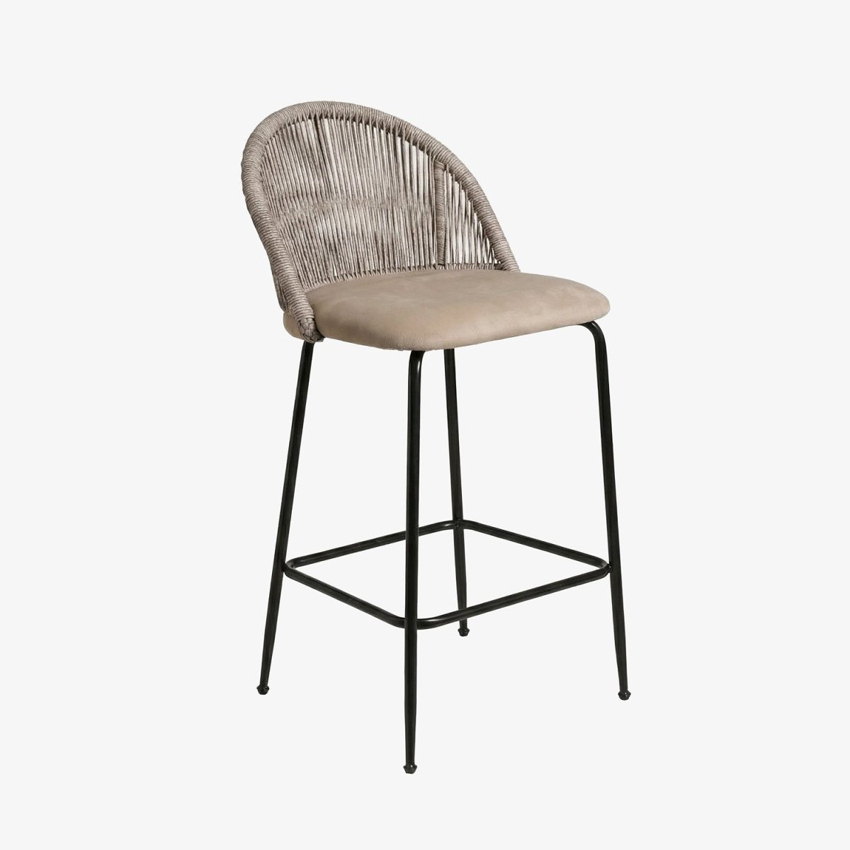 HOLDIN | כיסא בר מרופד בבד קטיפה בשילוב ראטן ורגלי מתכת - KUALA