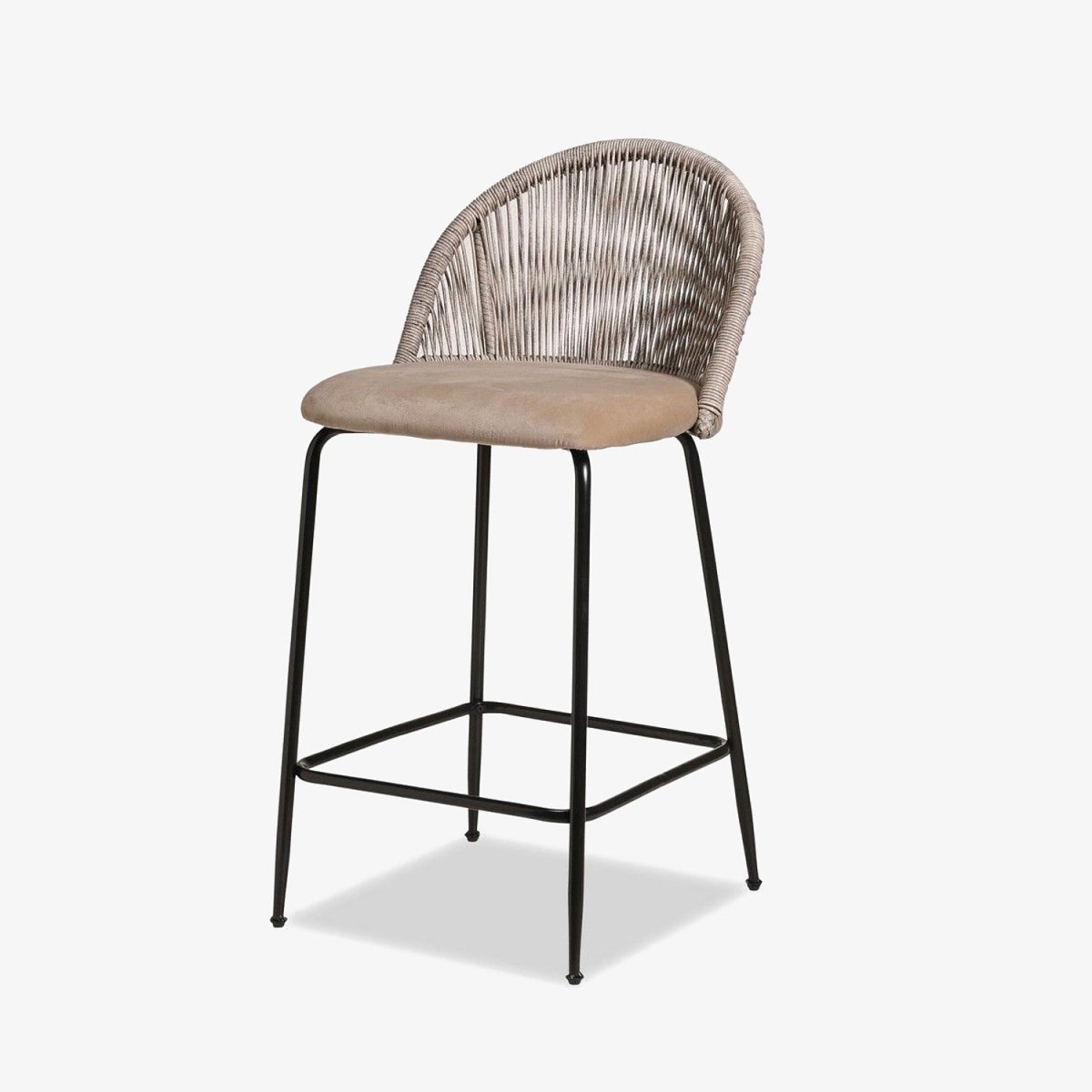 HOLDIN | כיסא בר מרופד בבד קטיפה בשילוב ראטן ורגלי מתכת - KUALA