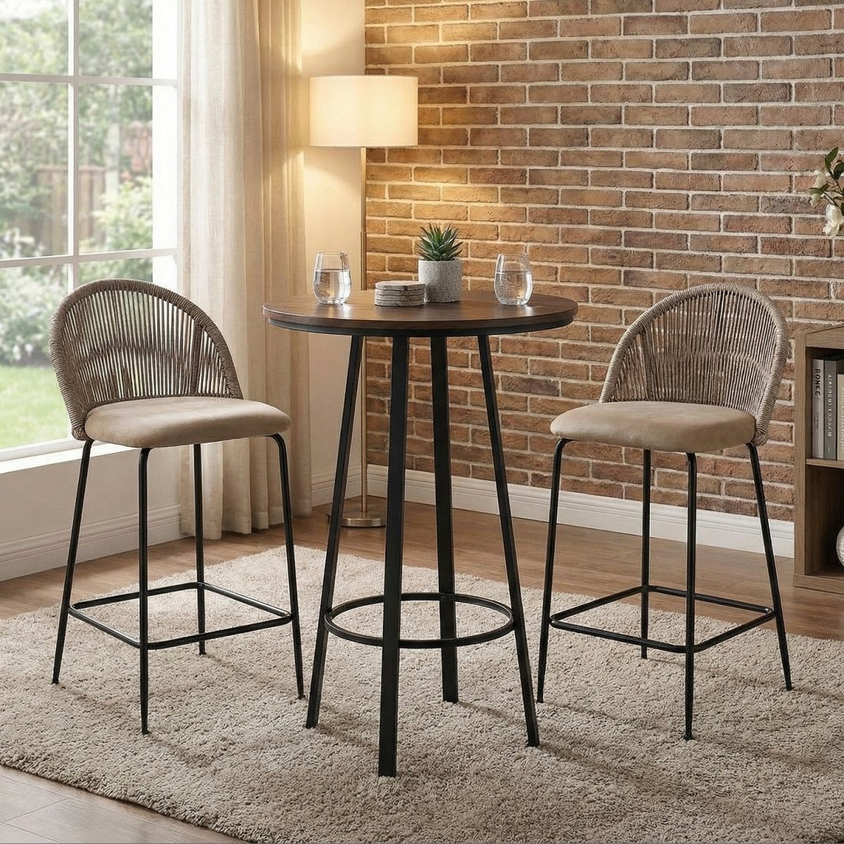 HOLDIN | כיסא בר מרופד בבד קטיפה בשילוב ראטן ורגלי מתכת - KUALA