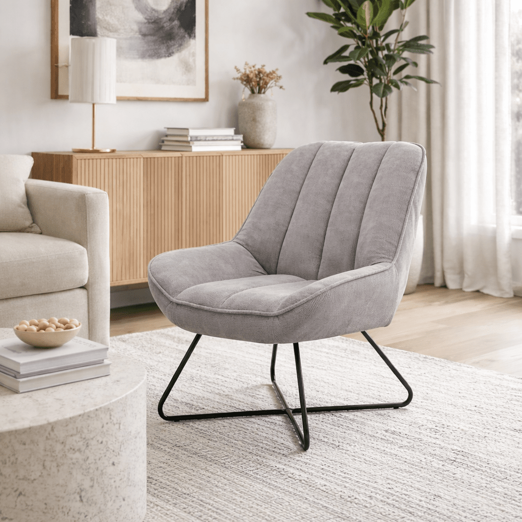 KARIL | כורסא מודרנית מרופדת בבד אריג בשילוב רגלי מתכת - KUALA