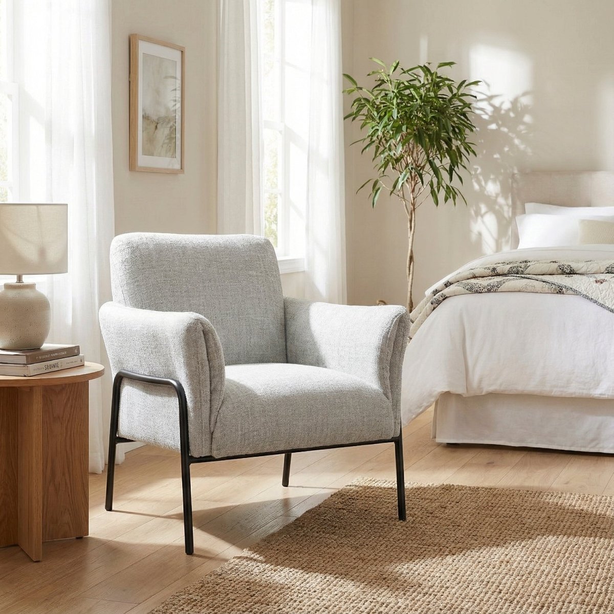 KELDASK | כורסא מודרנית מרופדת בבד אריג בשילוב מתכת - KUALA