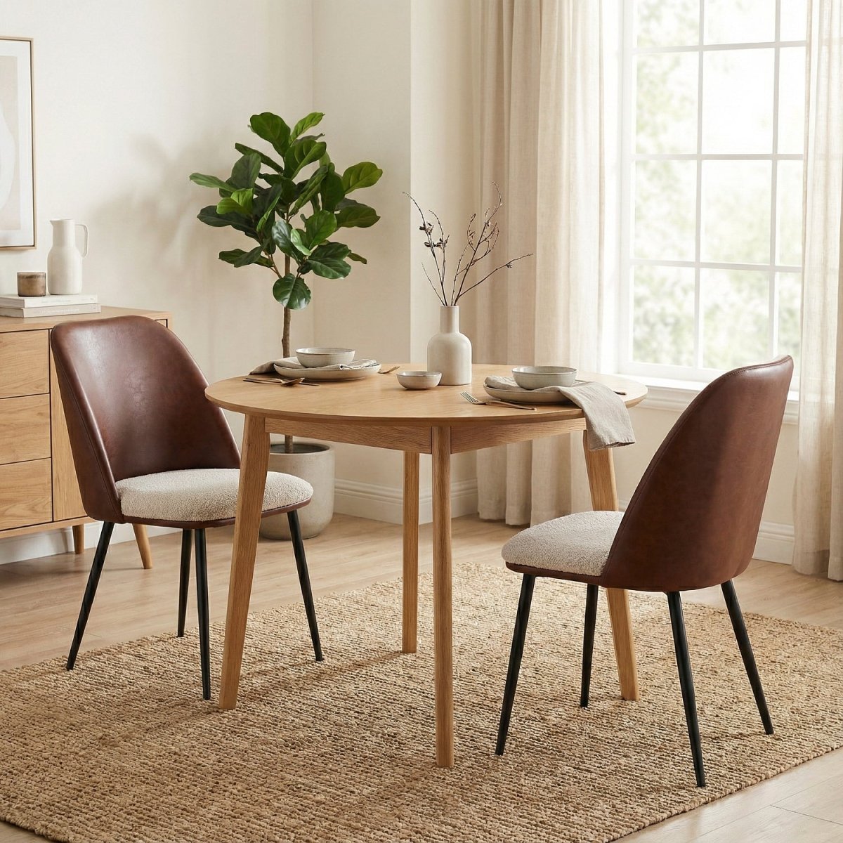 LINNRO | כיסא אוכל מרופד בבד דמוי עור בשילוב בד אריג ומתכת - KUALA