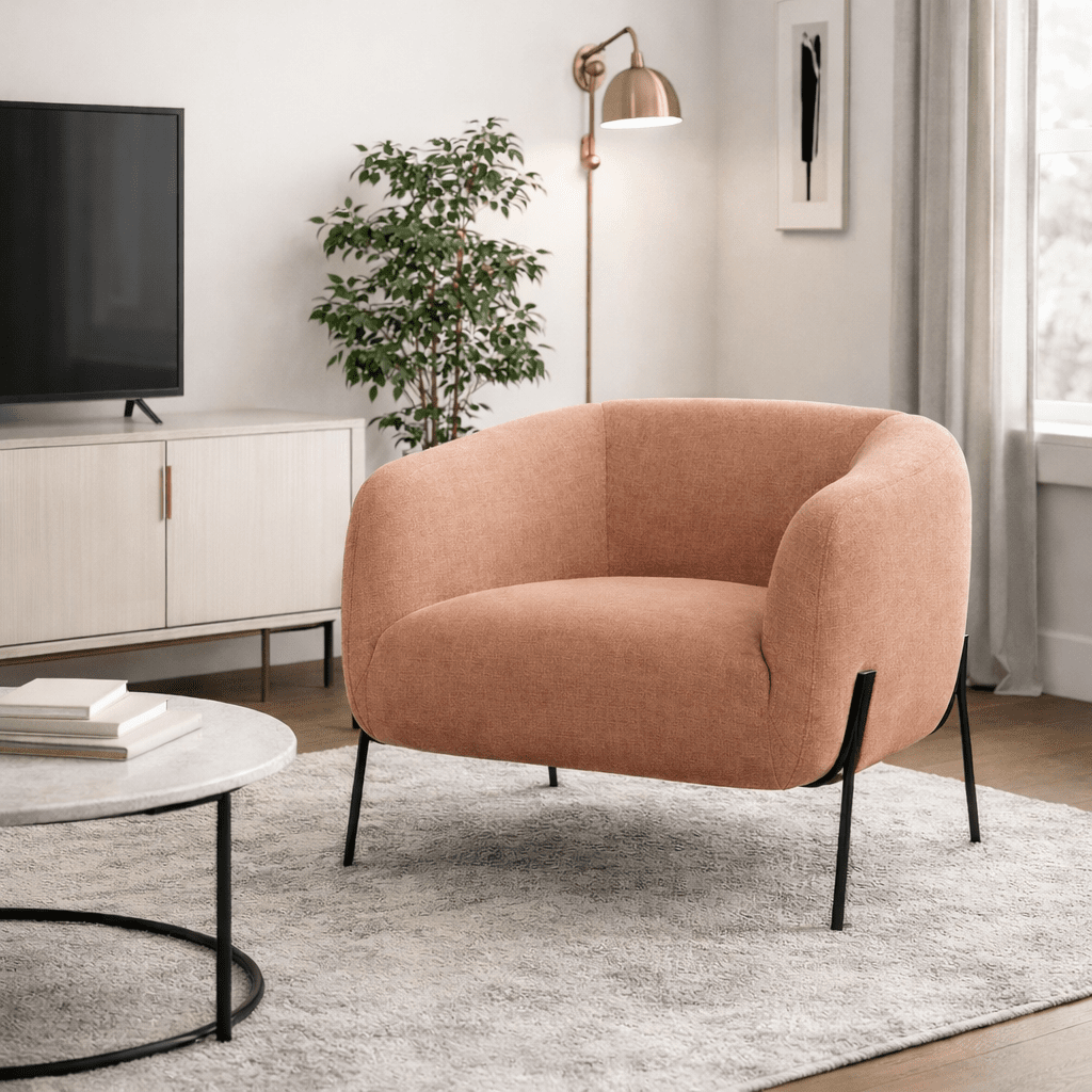 LINNSTE | כורסא מודרנית מרופדת בבד אריג בשילוב רגלי מתכת - KUALA