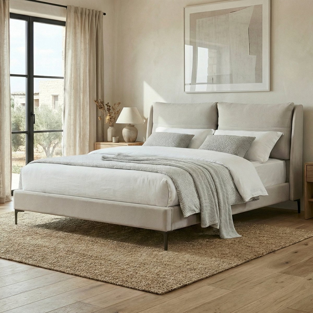 MIKMI | מיטה זוגית מרופדת בבד אריג, 160/200 ס"מ - KUALA