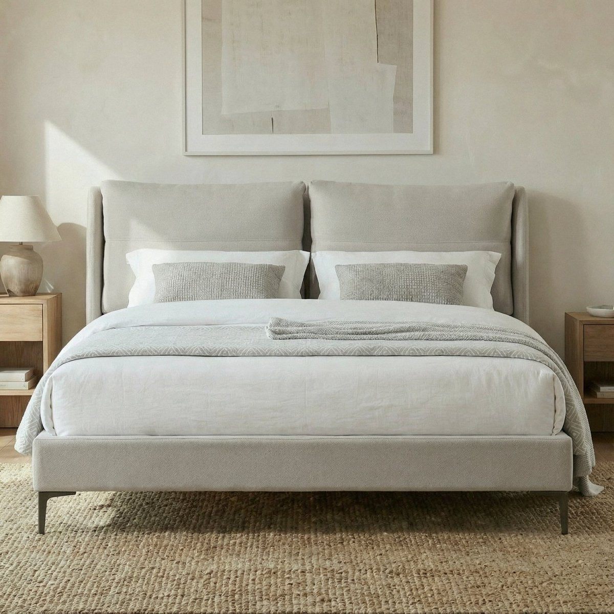 MIKMI | מיטה זוגית מרופדת בבד אריג, 160/200 ס"מ - KUALA