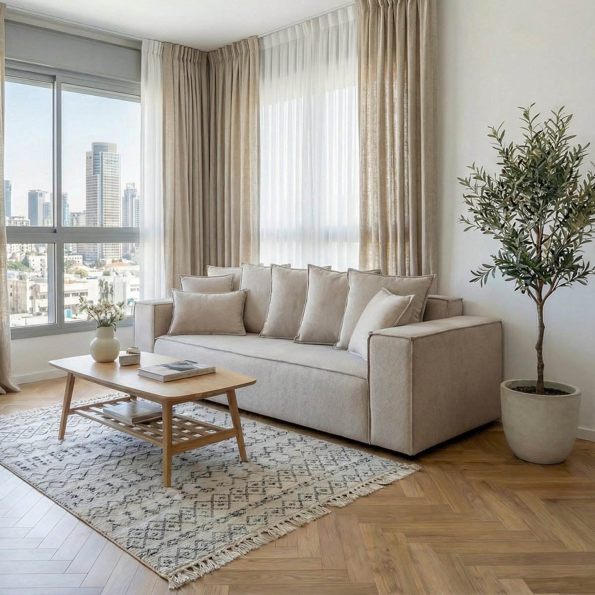 MYROR | ספה תלת מושבית מודרנית מרופדת בבד אריג - KUALA