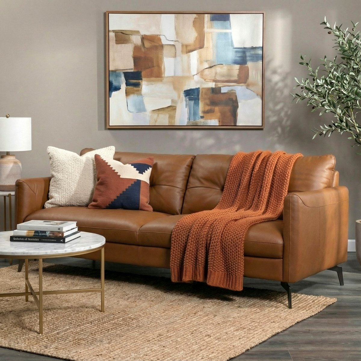 NAVLI | ספה תלת מושבית וינטאג' מרופדת בבד עור - KUALA