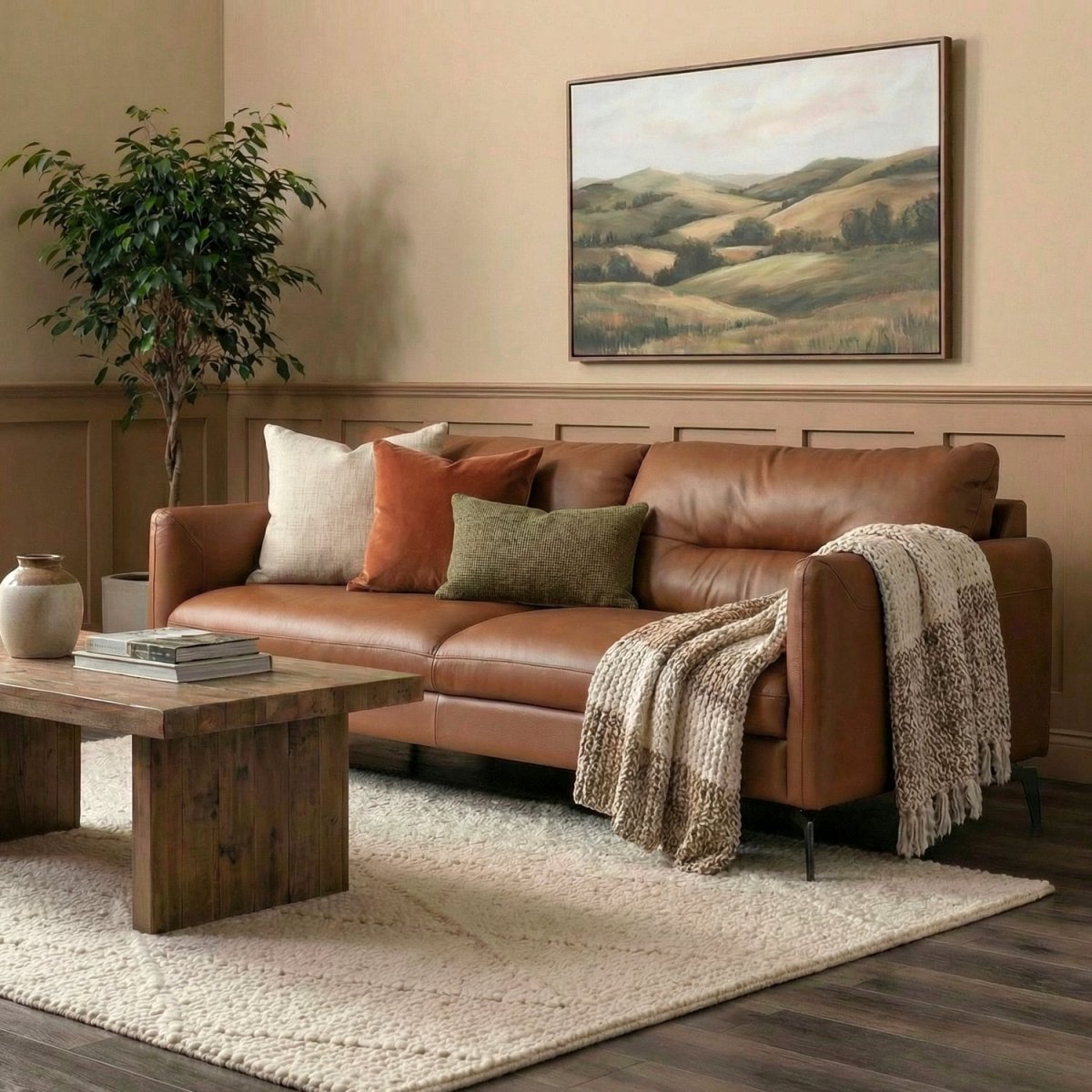 NAVLI | ספה תלת מושבית וינטאג' מרופדת בבד עור - KUALA