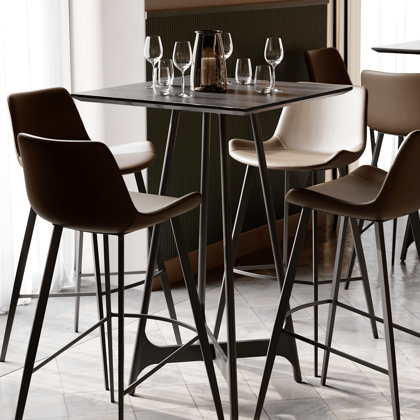 TECHRO | שולחן בר ריבועי עם רגלי מתכת, 70 ס"מ