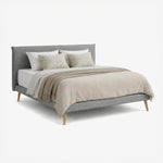 PALO | מיטה זוגית מרופדת בבד אריג עם רגלי עץ - KUALA