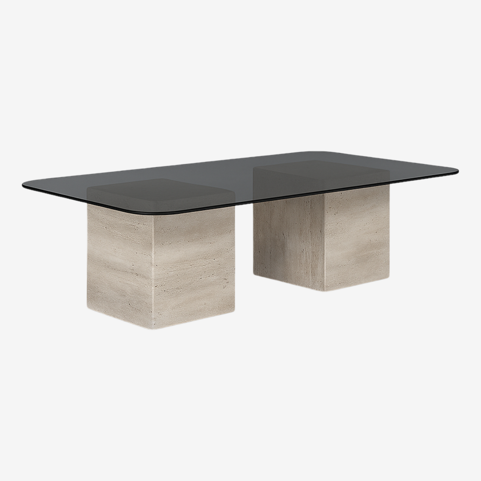 ﻿DOKSEN | שולחן סלון מאבן טרוונטין וזכוכית מחוסמת, 140/60 ס"מ