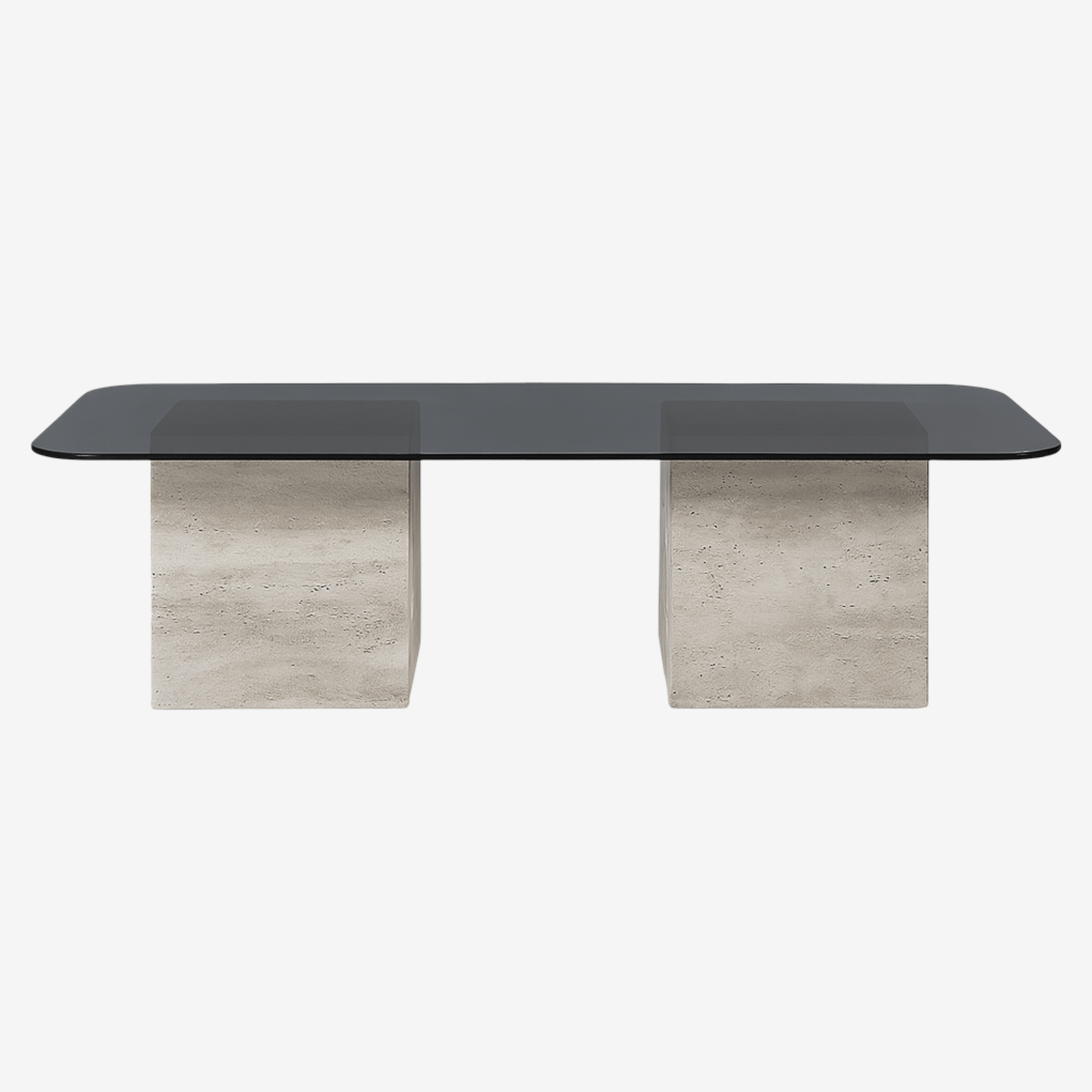 DOKSEN | שולחן סלון מאבן טרוורטין וזכוכית מחוסמת, 140/60 ס"מ