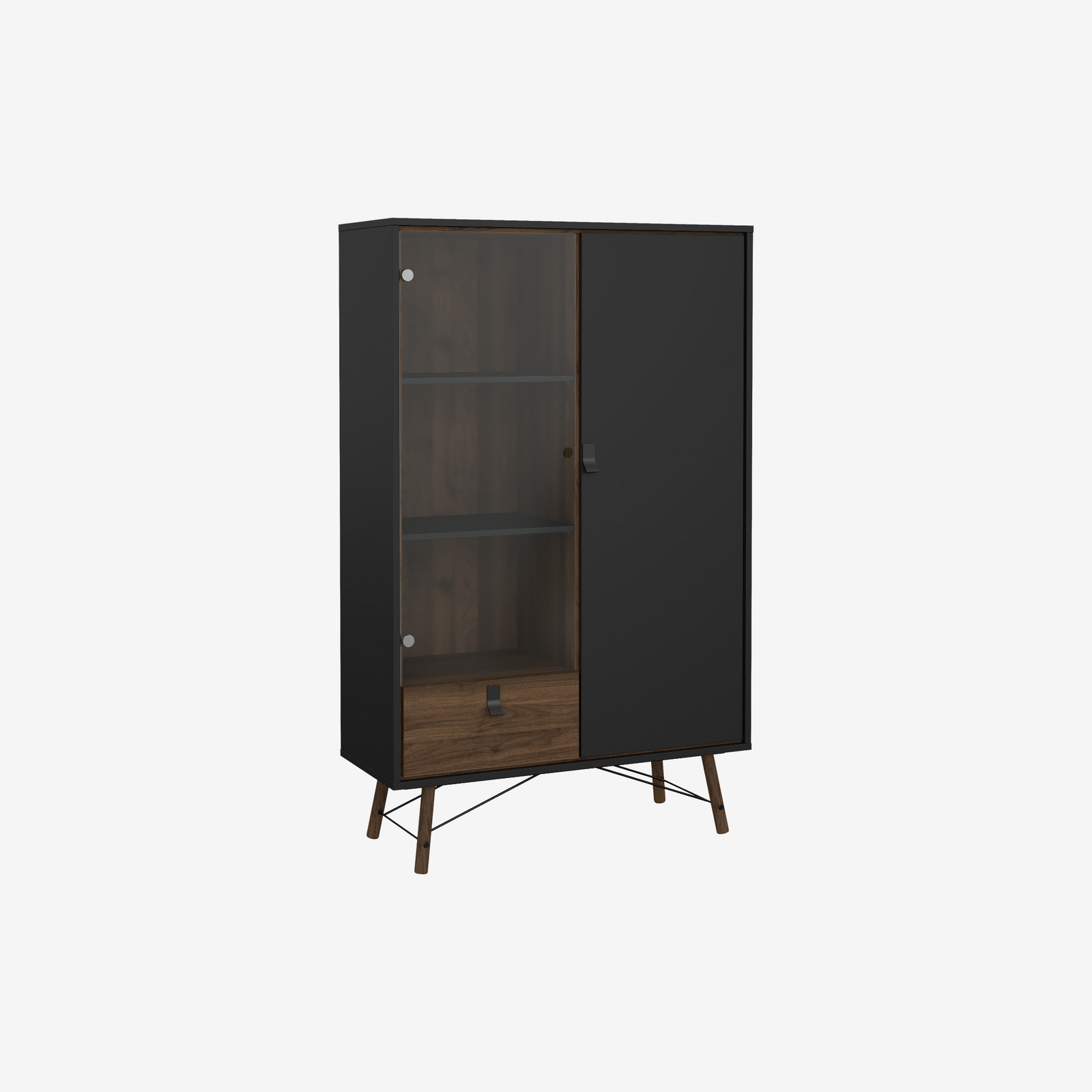 EYDIRRO | שידת אחסון ממלמין וזכוכית, עם מגירה ומדפים סגורים