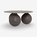 BRUNO | שולחן סלון עגול משיש ועץ מנגו, קוטר 95 ס"מ