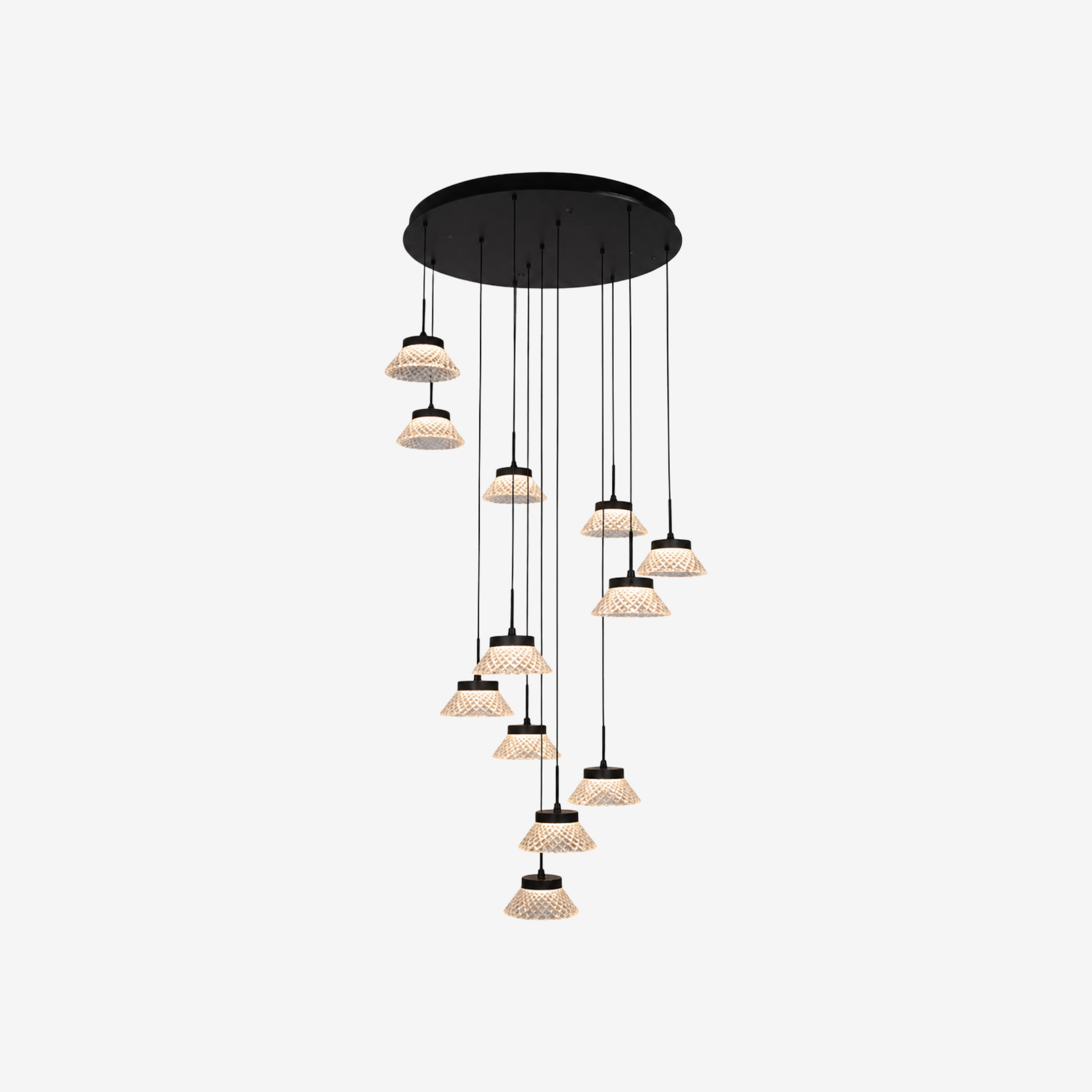 EIK | מנורת תליה עגולה ממתכת עם גופי זכוכית, מגיעה בכמה גדלים - KUALA