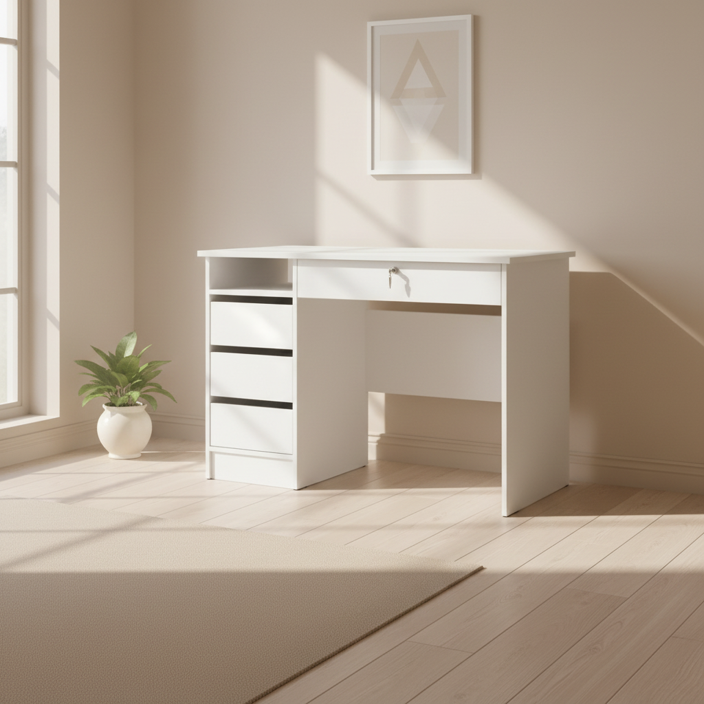 EYDA | שולחן עבודה ממלמין עם מגירות ומדף פתוח, 110 ס"מ