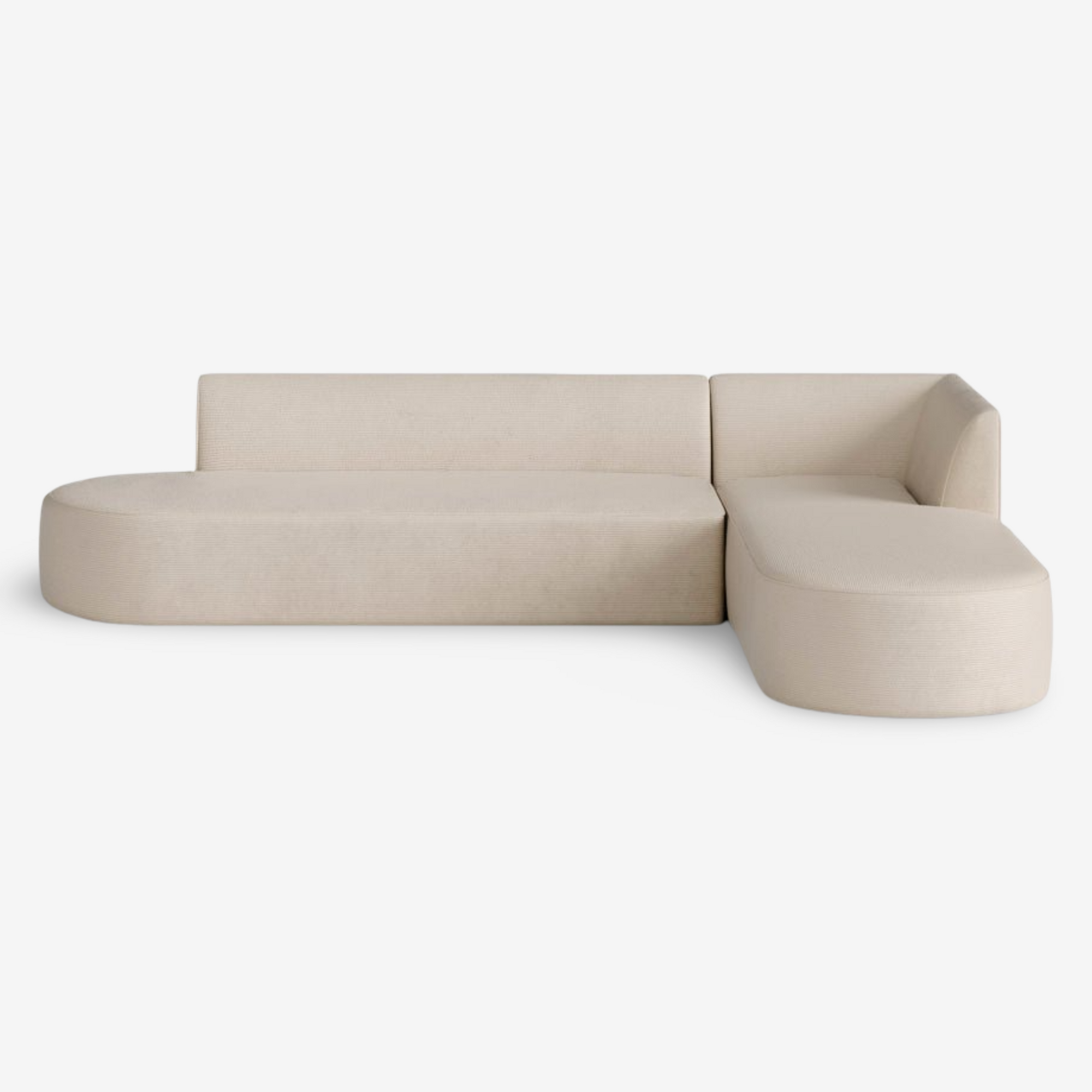 HOOKI | ספה פינתית מעוגלת לסלון מבד קורדרוי דק ורך