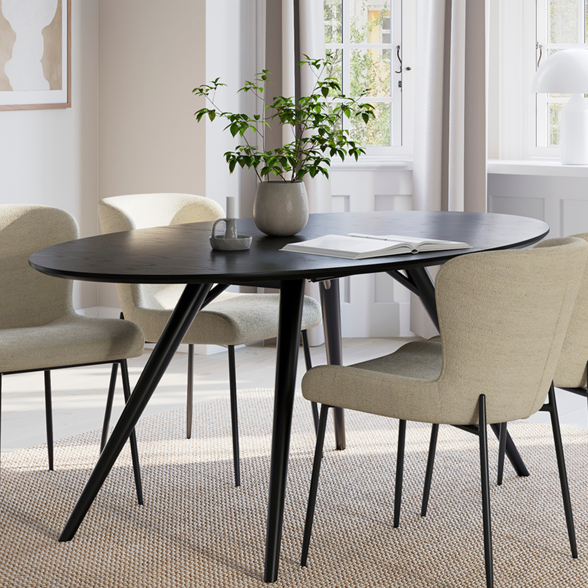 VANTERO | שולחן אוכל אובלי 200/110 ס"מ, נפתח ל-300 ס"מ עד 14 סועדים