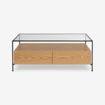 KOB | שולחן סלון מלבני מעץ, זכוכית ומתכת, מגיע בשני גדלים