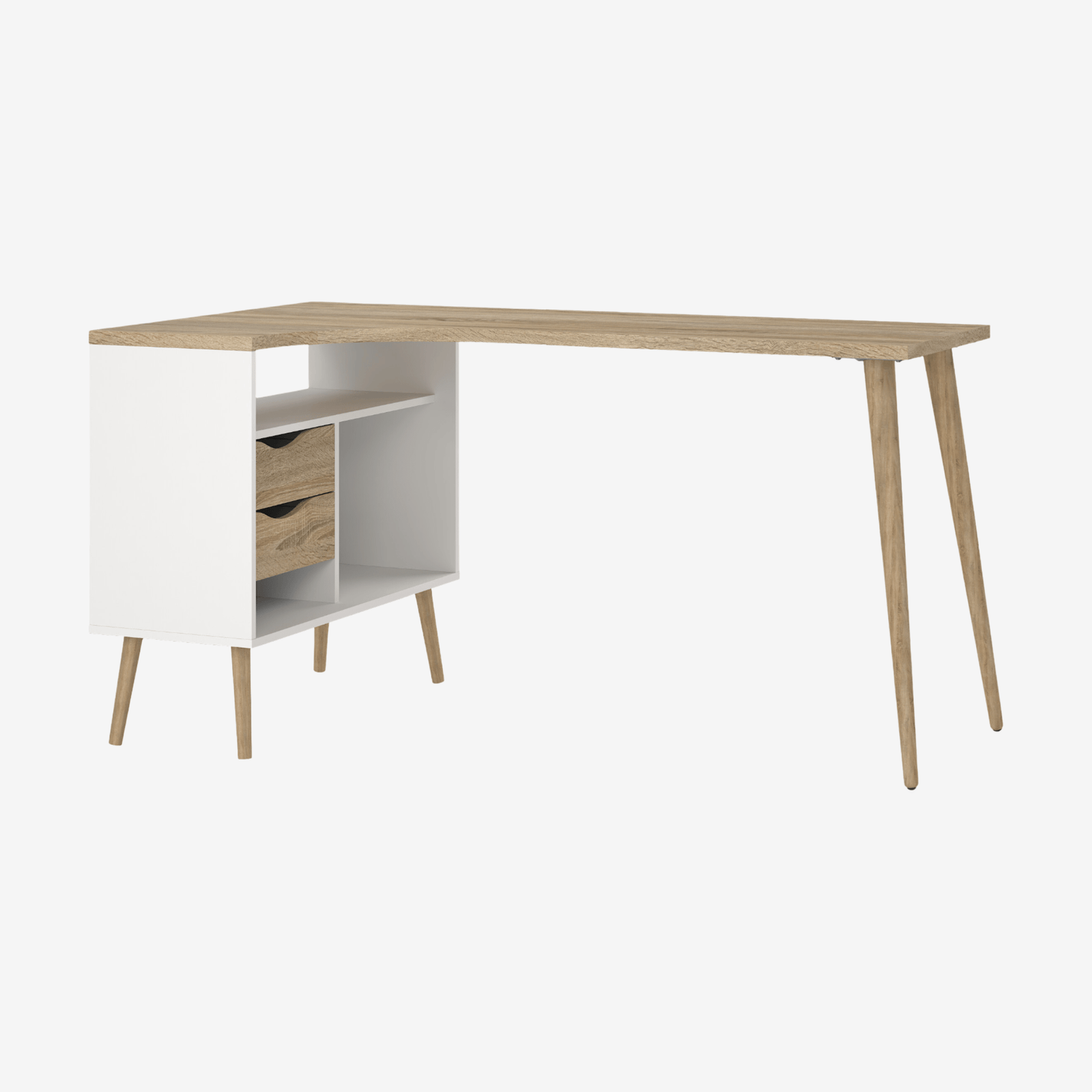 TOTO | שולחן עבודה פינתי ממלמין עם מגירות ומדפים פתוחים, 147 ס"מ