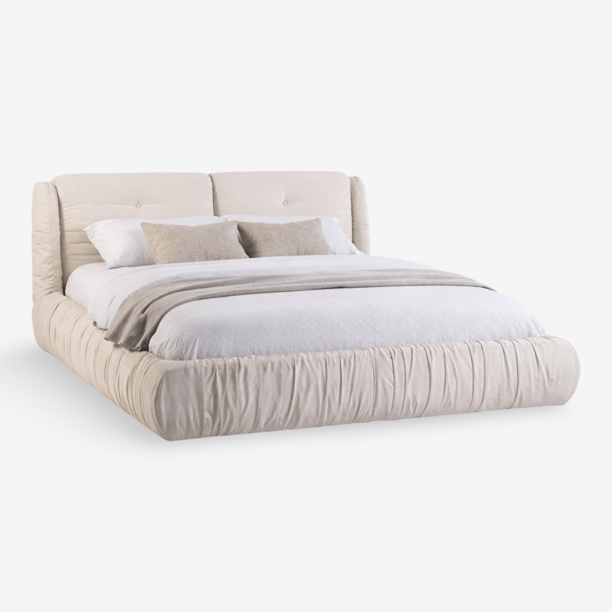 DESTI | מיטה זוגית מרופדת בבד אריג עם כיווצים