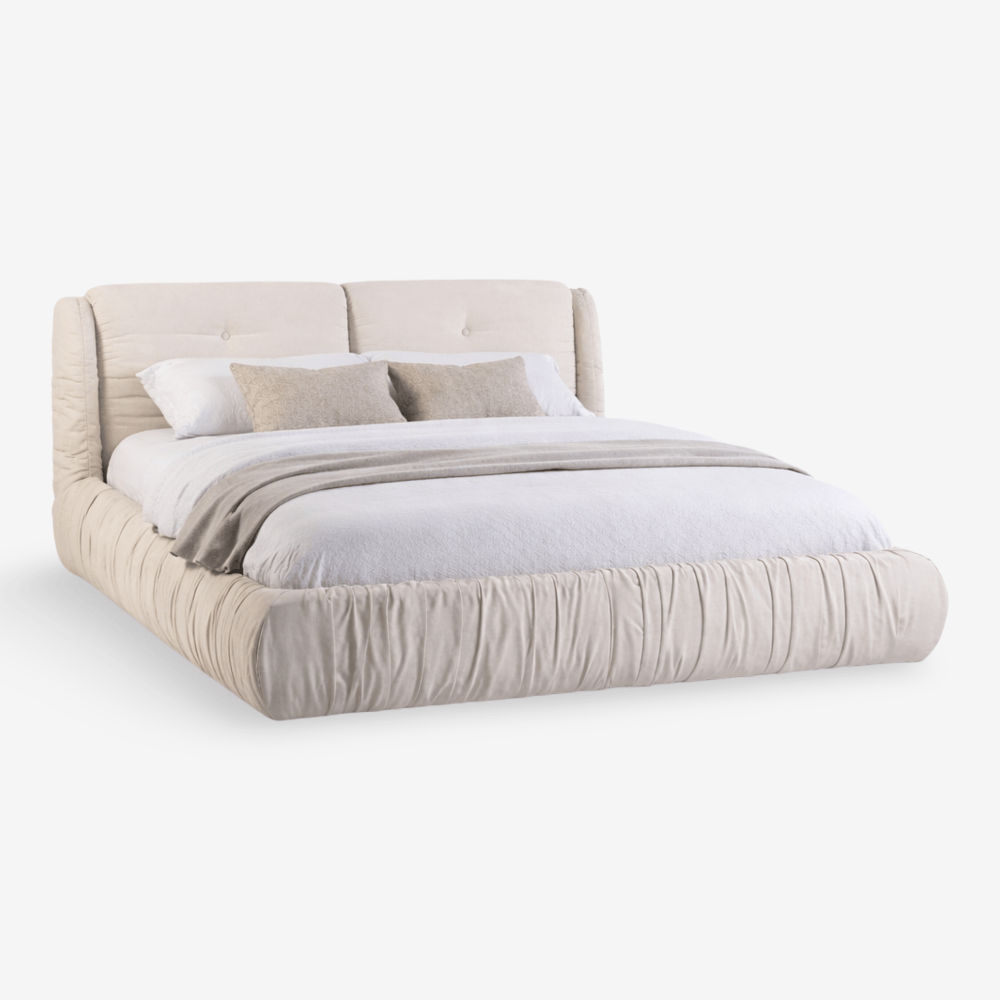 DESTI | מיטה זוגית מרופדת בבד אריג עם כיווצים