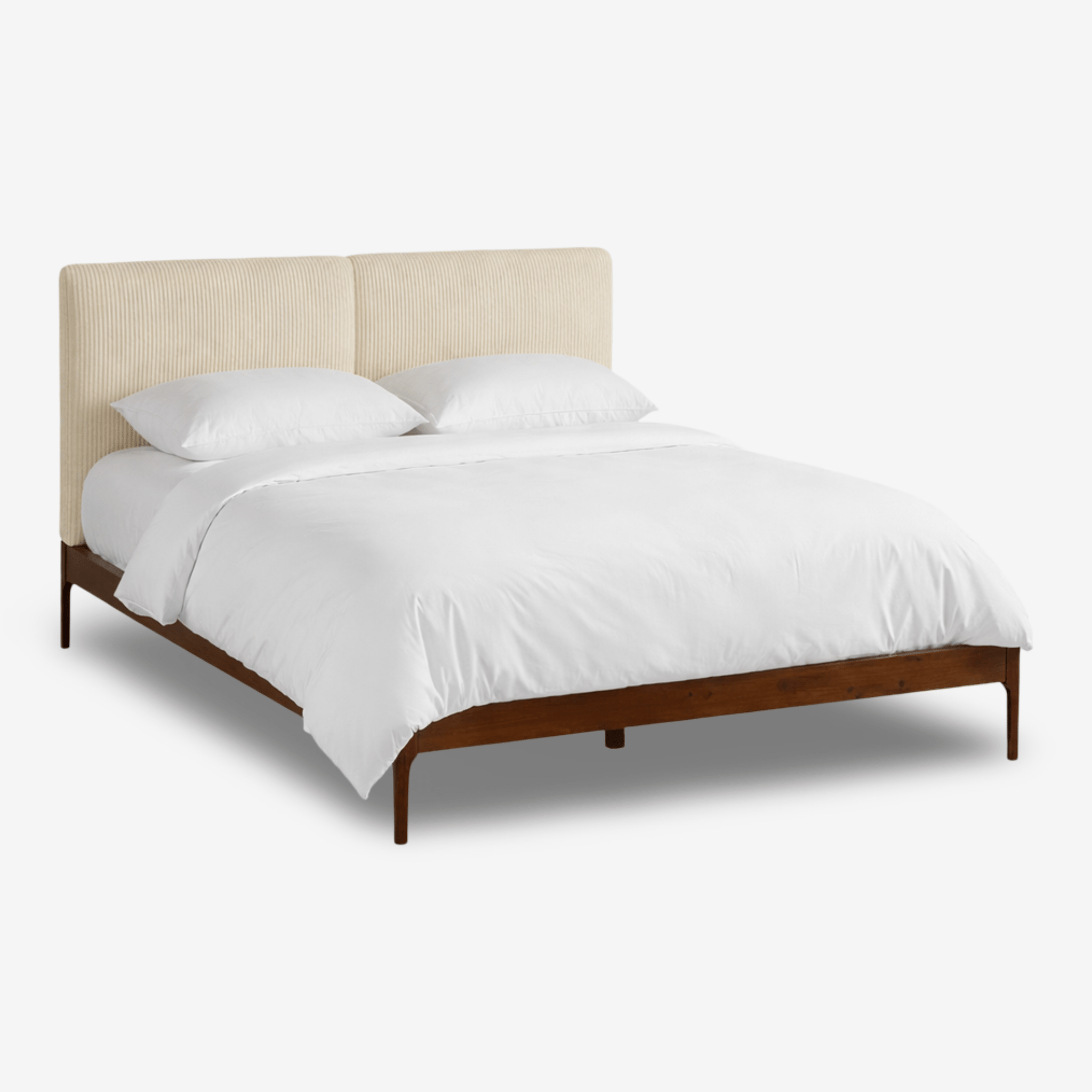 HALVI | מיטה סקנדינבית מרופדת בבד קורדרוי בשילוב עץ אגוז