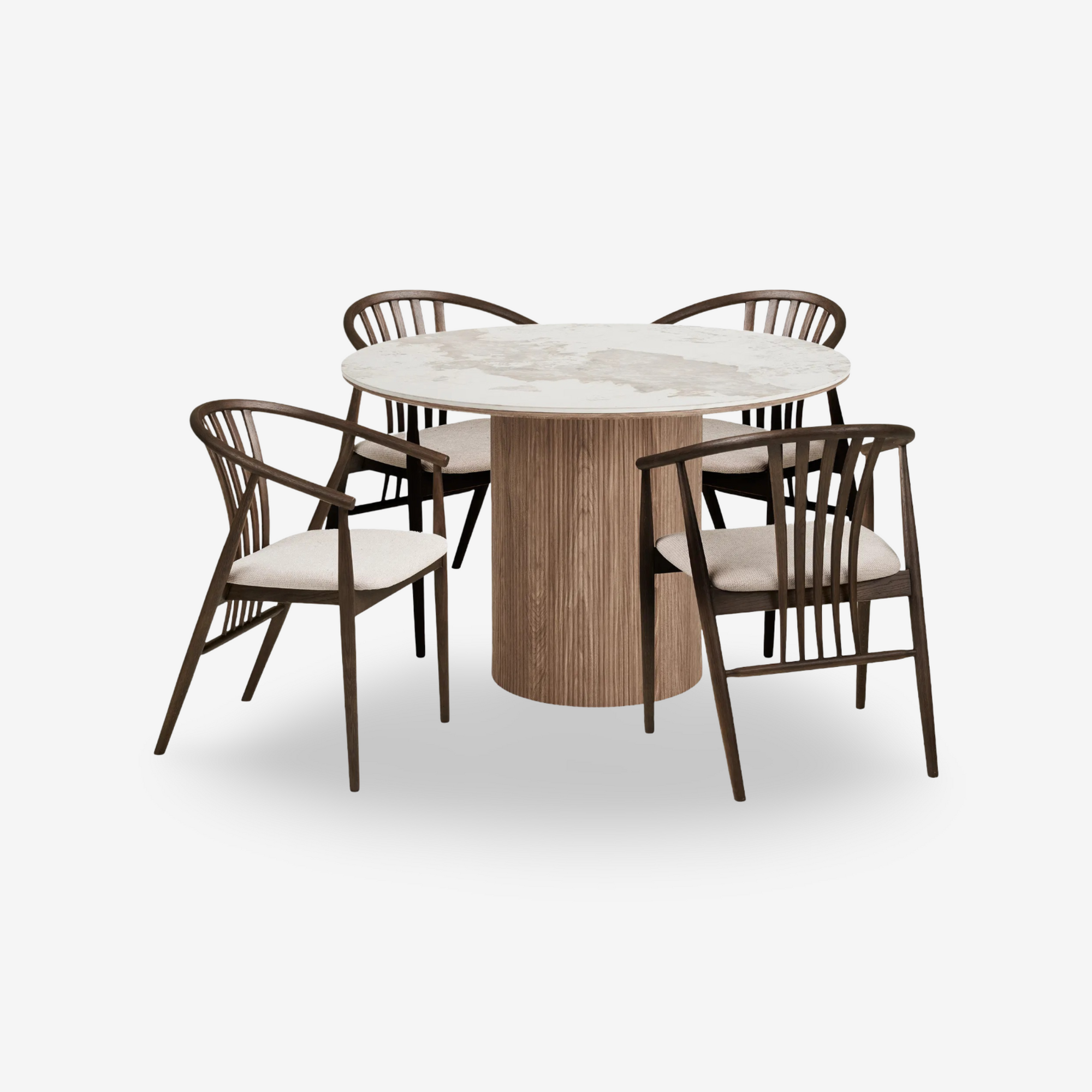 HELU | שולחן אוכל עגול קוטר 120 ס"מ, עד 6 סועדים עם 4 כסאות - KUALA