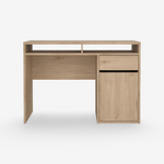 TYRI | שולחן עבודה מעץ עם מגירה, דלת אחסון ומדפים פתוחים, 110 ס"מ, גוון טבעי - KUALA