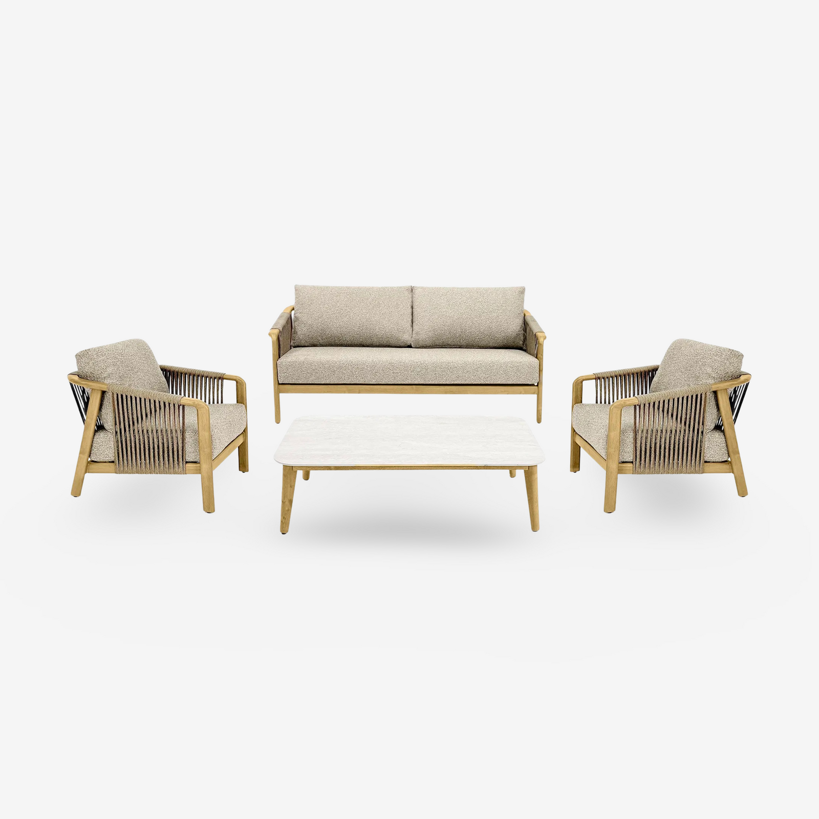 LUKAS | סט ישיבה לגינה מאלומיניום דמוי עץ, חבלים וכריות - KUALA