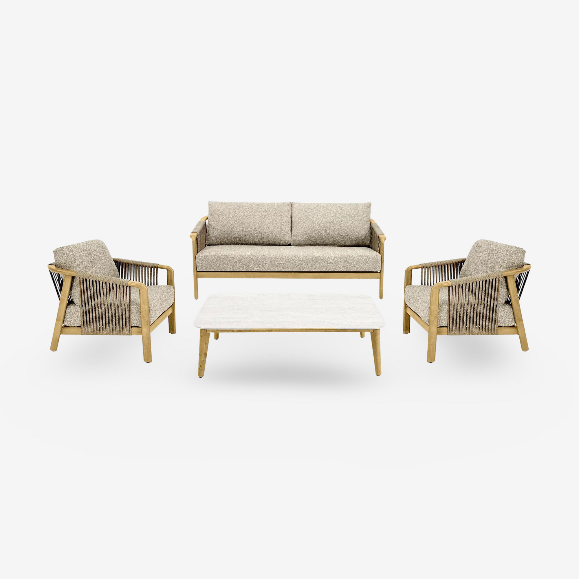 LUKAS | סט ישיבה לגינה מאלומיניום דמוי עץ, חבלים וכריות - KUALA