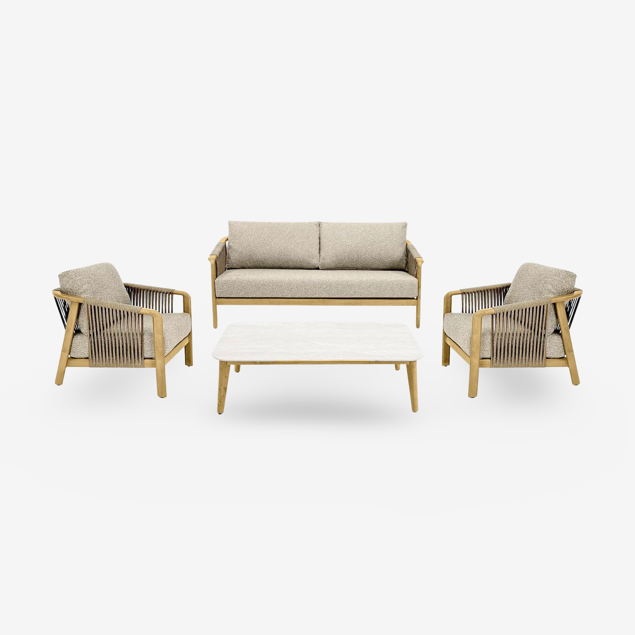 LUKAS | סט ישיבה לגינה מאלומיניום דמוי עץ, חבלים וכריות - KUALA