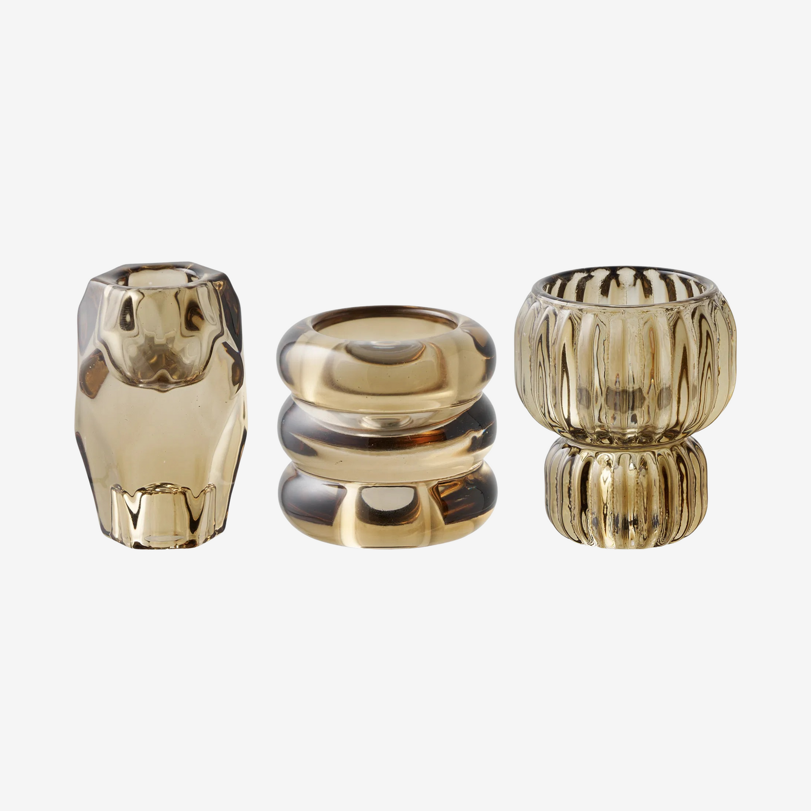 FORI | סט שלושה פמוטי זכוכית בגוון חום מעושן - KUALA