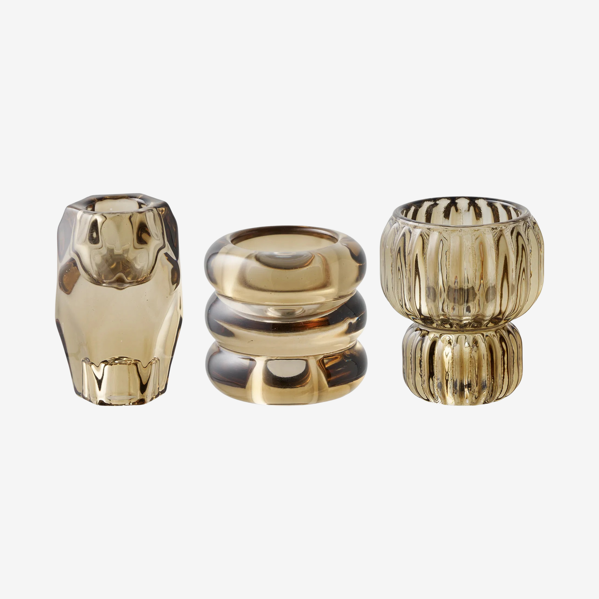 FORI | סט שלושה פמוטי זכוכית בגוון חום מעושן - KUALA