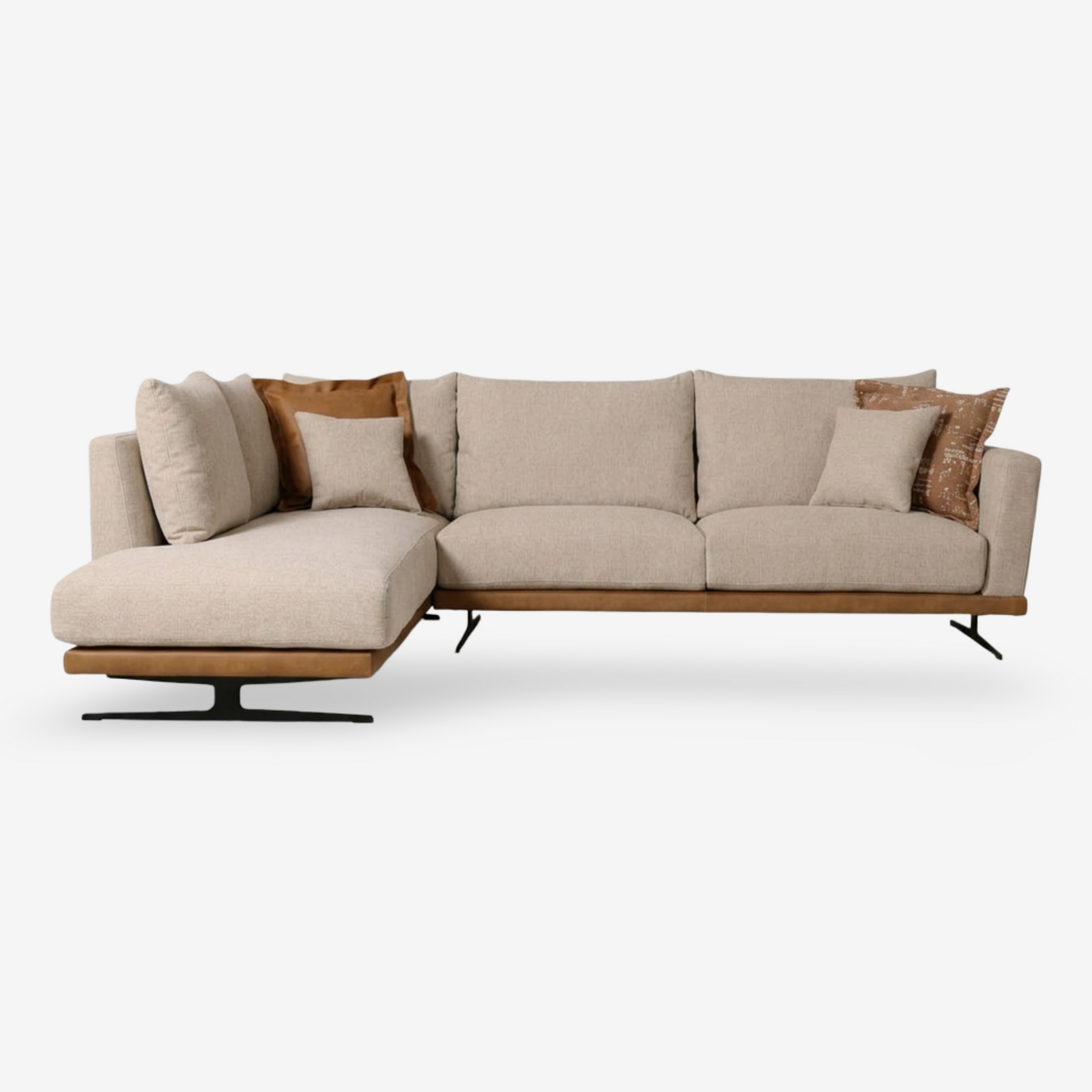 FEONE | ספה פינתית מרופדת בבד אריג ודמוי עור, 300 ס"מ - KUALA